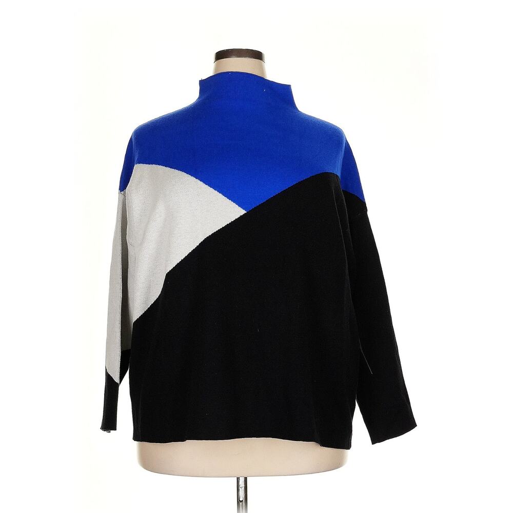 NWT Tahiti Blue and Black Geometric Mock Neck Sweater Sz. 2X